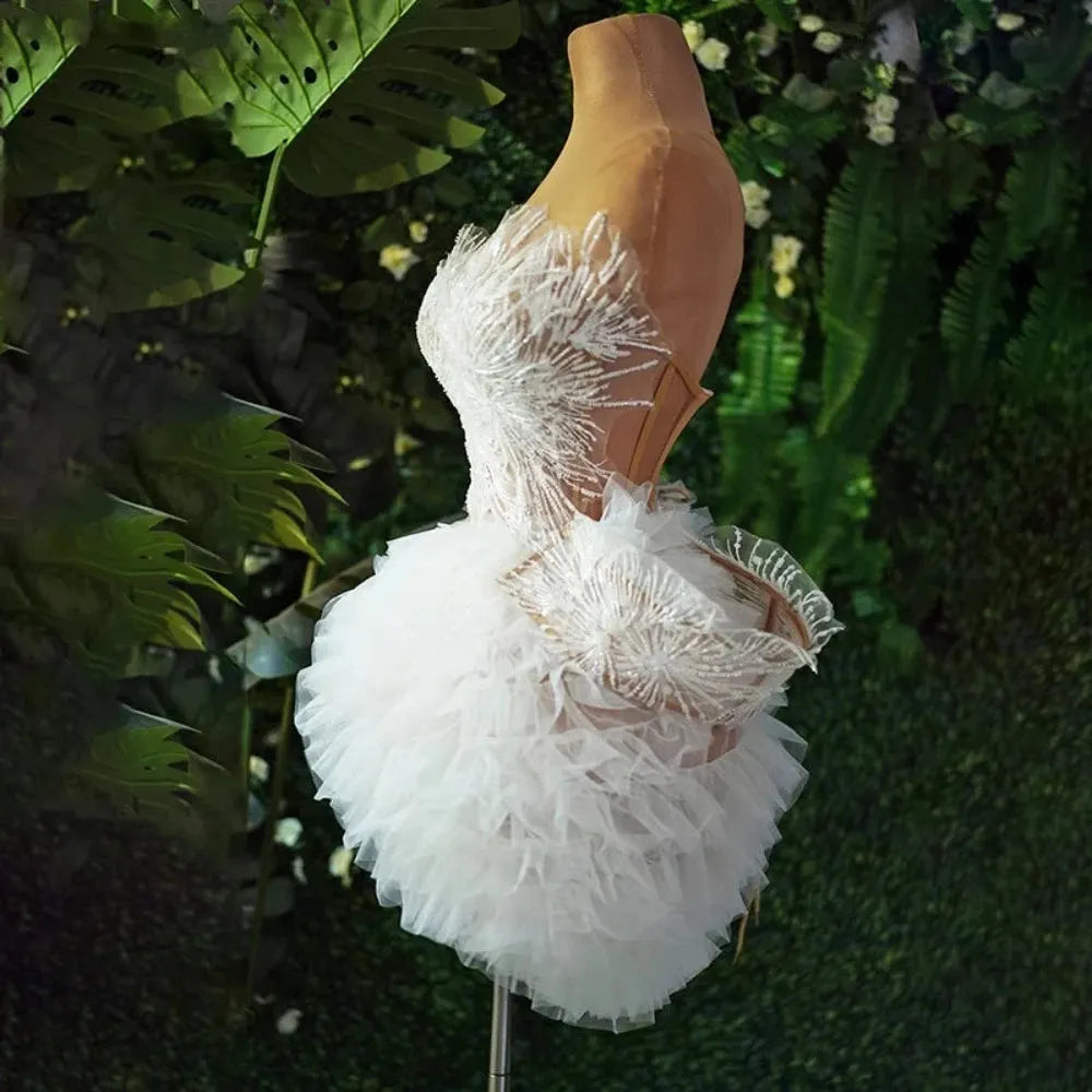 Trend4us Women's Chic Strapless Ruffled Bridal Mini Dress