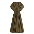 Salomé Pleated Kimono Sleeve Maxi Dress – Structured A-Line Occasion Gown with Waist Tie