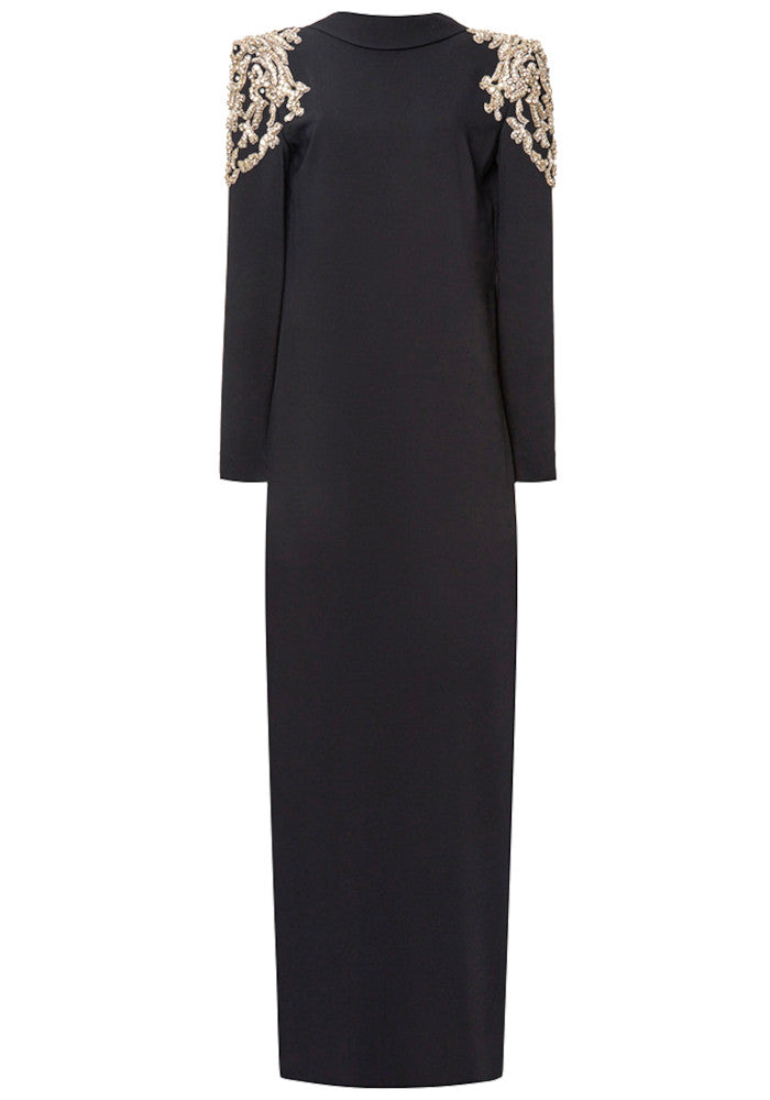 Long Sleeve Sequin Shoulder Maxi Dress Black
