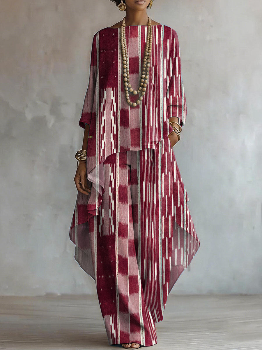 Elegant Retro Geometry Print Two-piece Set