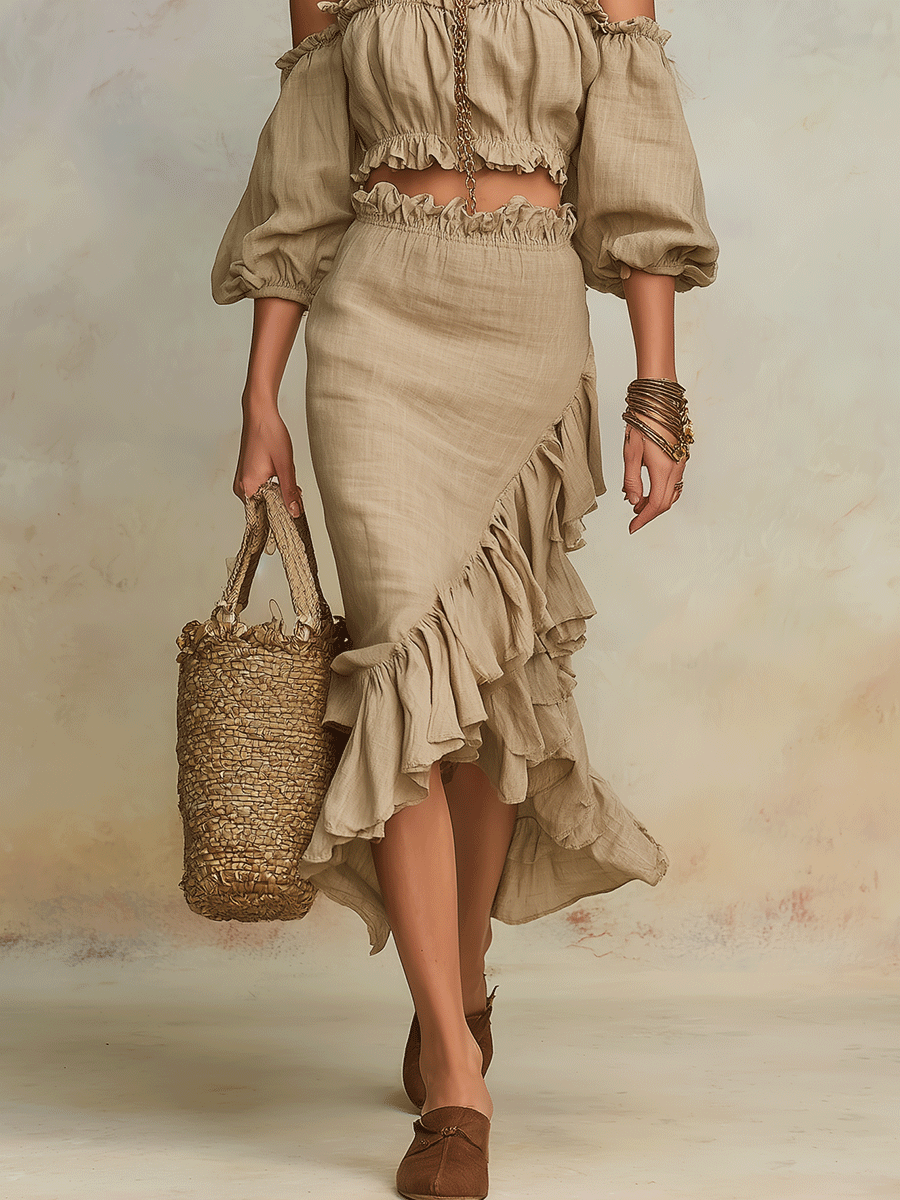 Elegant Vacation Natural Linen Boho Co-Ord Set