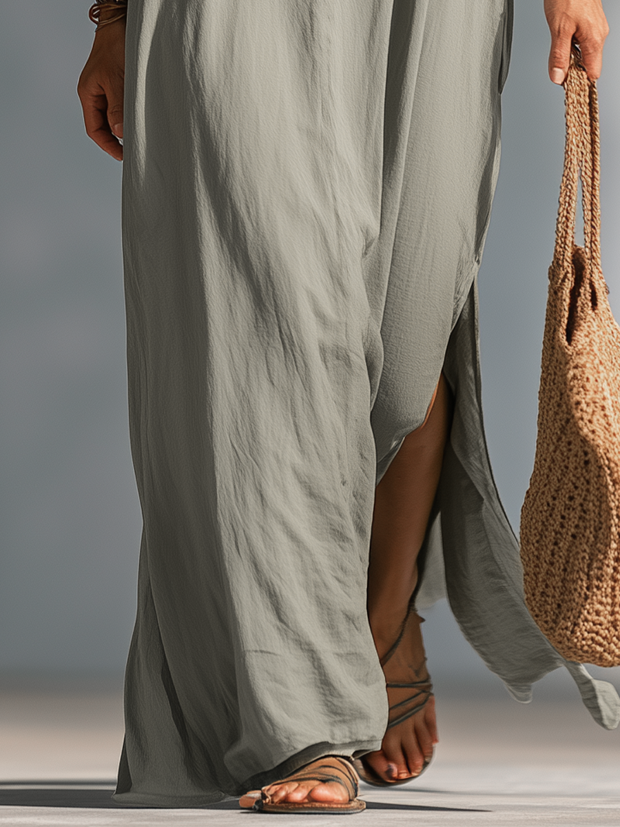 Modern Charcoal Gray Flared Sleeveless Maxi Dress