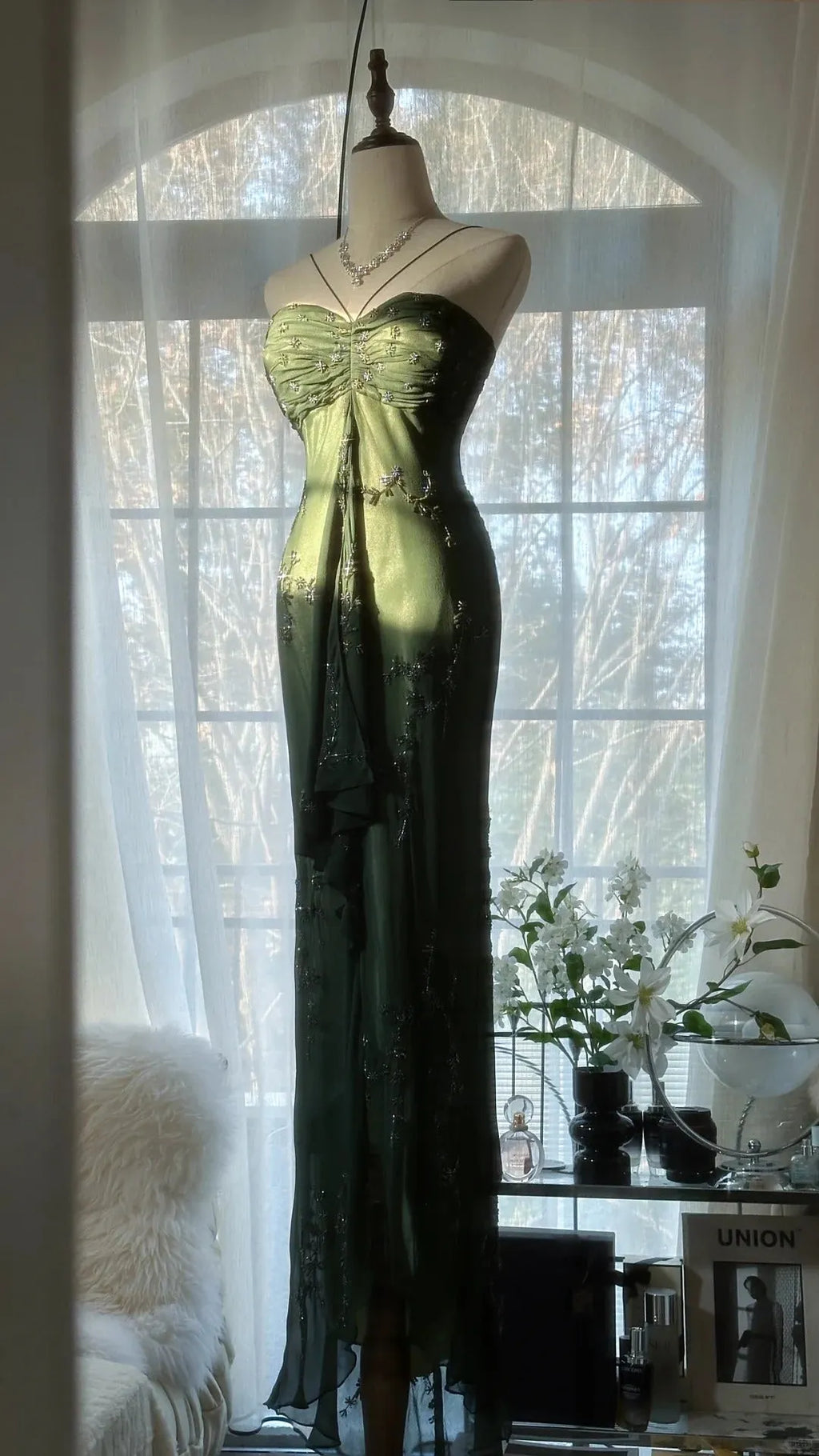 Vintage Green Evening Dresses, Sleeveless Long Party Gowns  25513