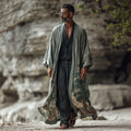 Men's Japanese Pine Tree Landscape Flowy Linen Long Kimono