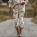 Women's Vintage Rose Floral Embroidery Art Jeans