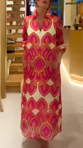 Geometric Print Shirt Collar Maxi Dress