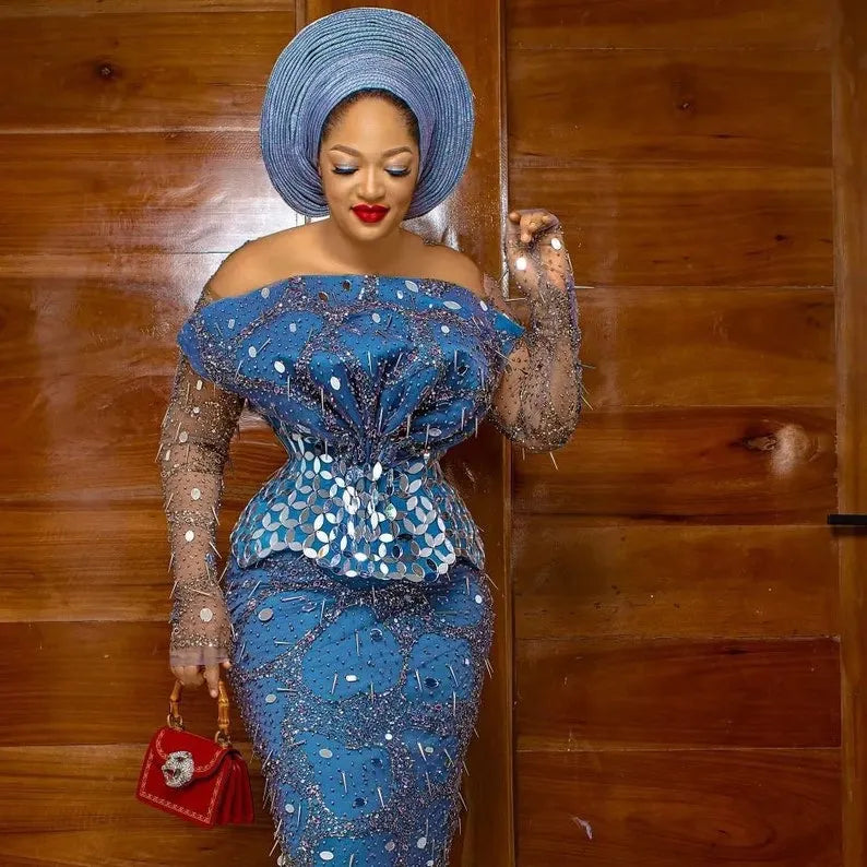 Blue Luxury Wedding Dress, Birthday dress, African clothing, African fashion,Gift for her, Wedding Guest, Owanbe,Engagement Dress,Photoshoot