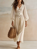 Elegant Open-Knit Resort Ivory White Maxi Dress