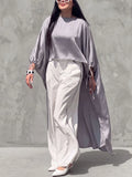 Solid Color Drawstring Loose High-low Round-neck Blouses&shirts Tops