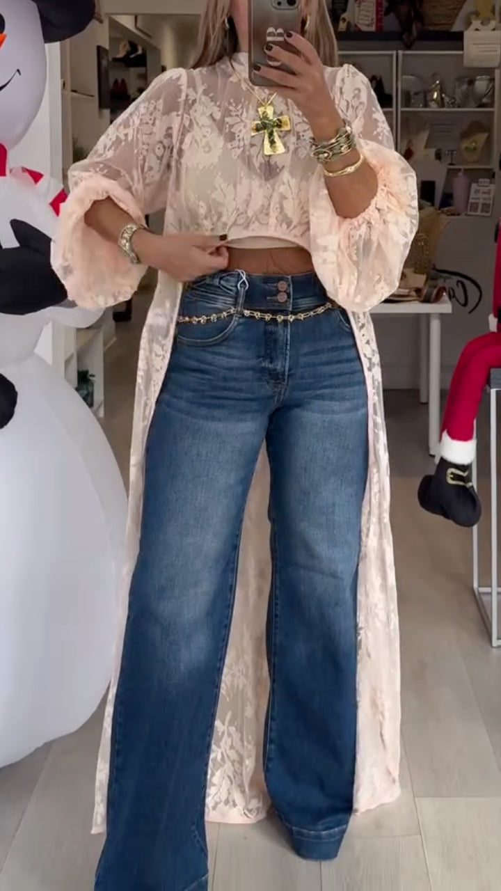 Women's Round Neck Lace Irregular Long Cover‑Up