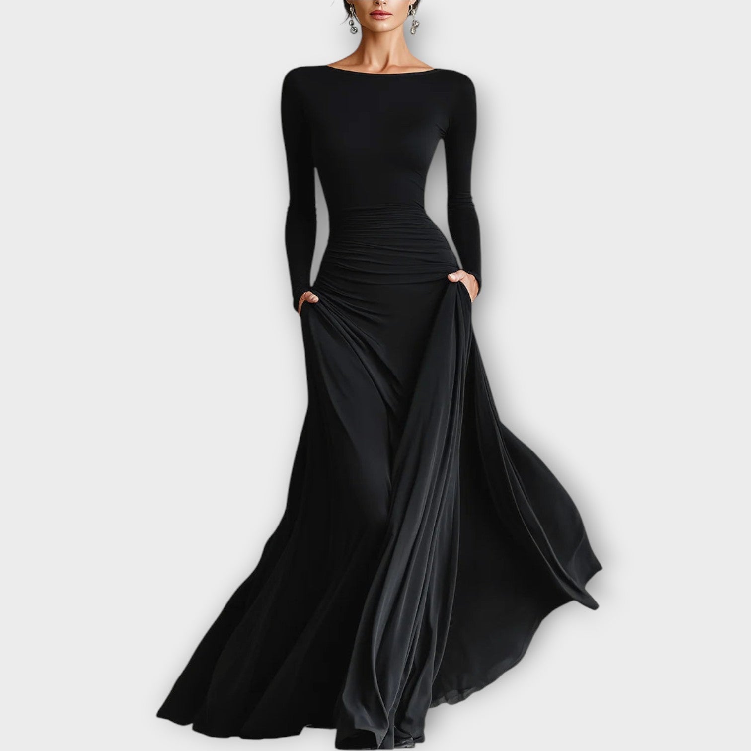 Elegant Long-Sleeve Evening Gown