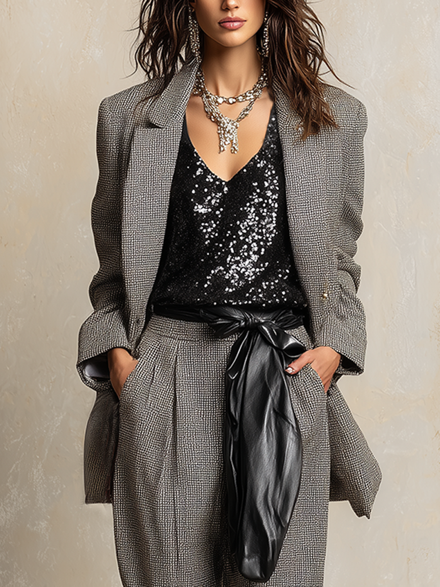 Modern Taupe Textured Suit Set