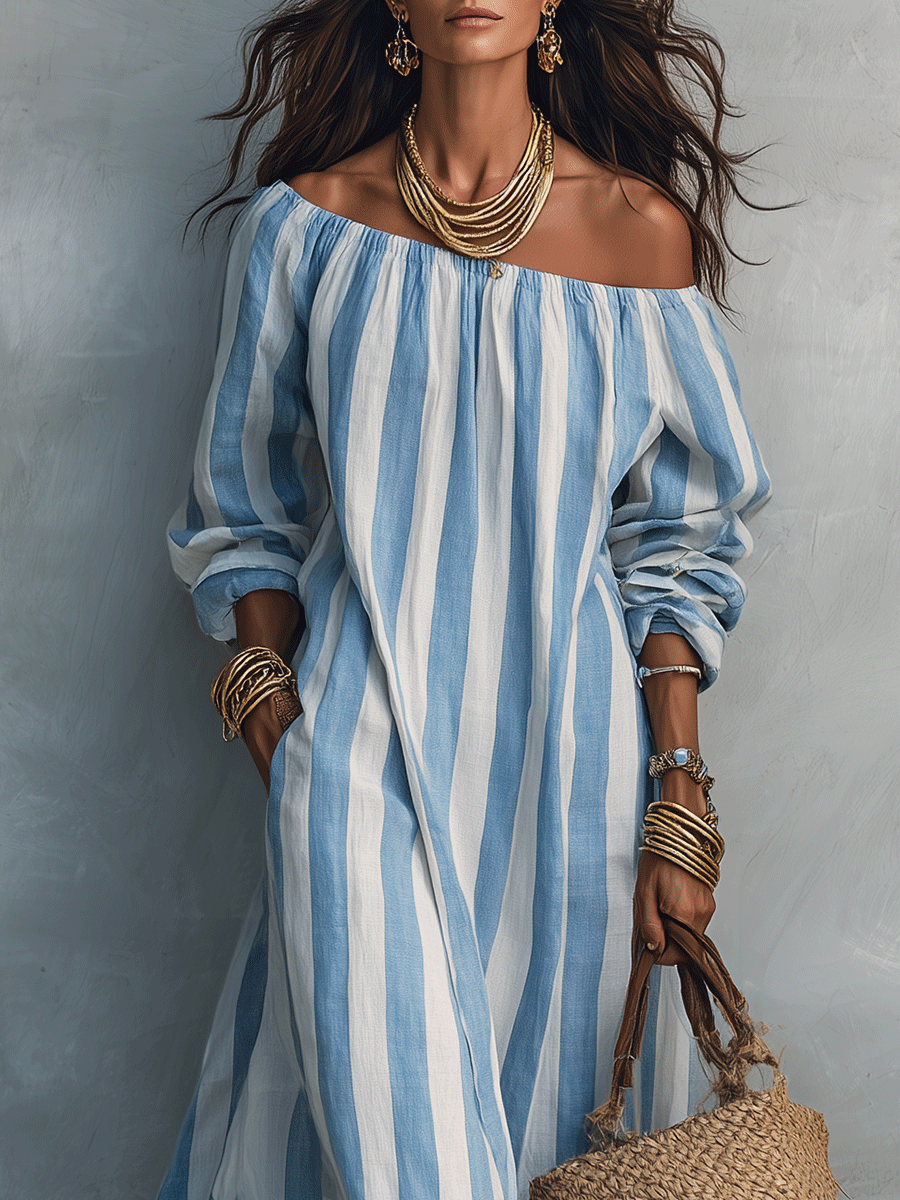 Effortless Coastal Breeze Blue & White Stripe Relaxed Maxi Dress