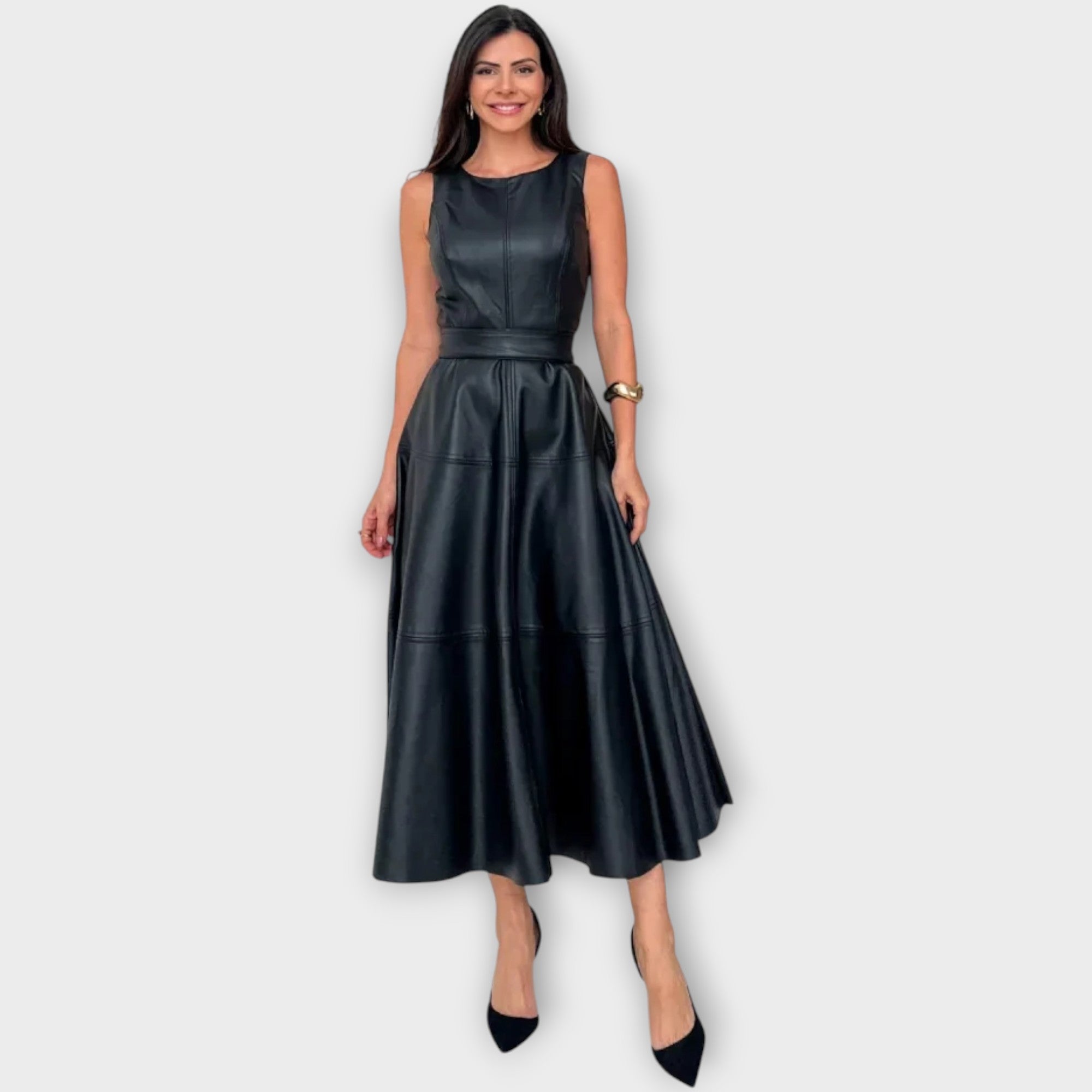 Midi Dress in Faux Leather