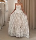 Sweetheart Strapless Corset Wedding Dress, 2 Styles A-Line Lace / Mermaid Beaded Bridal Gown With Peplum