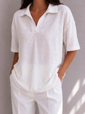 Casual & Cozy Cotton-linen Polo Blouse