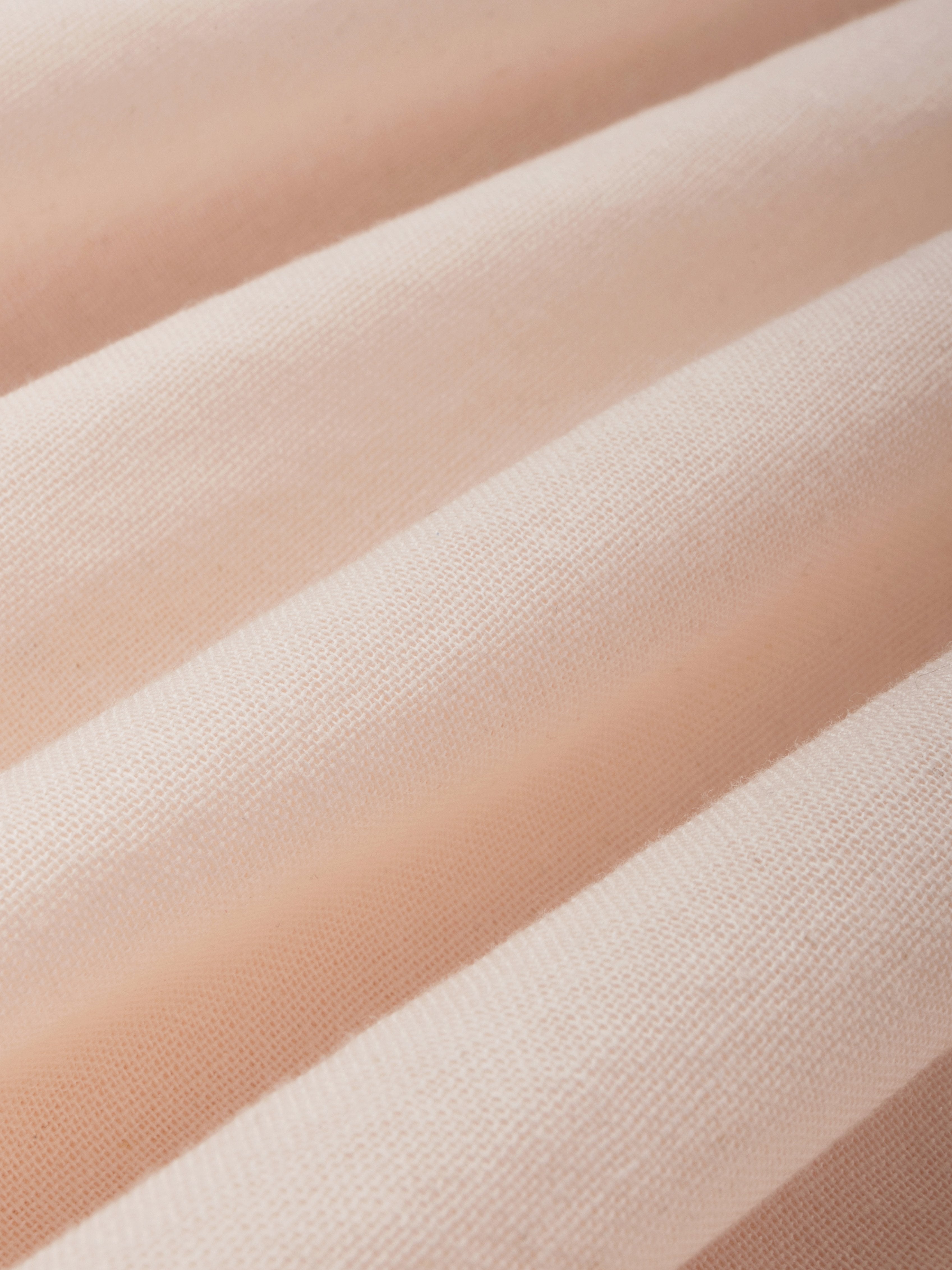 Linen Midi Dress, Short Sleeve, Lace Collar, Plain, Vintage, Light Pink