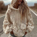 Women's Classic Romantic Pink Rose Embroidery Art Comfy Hoodie