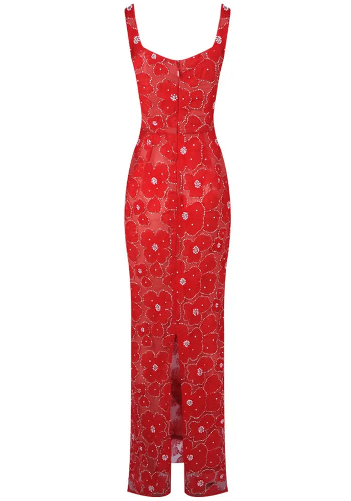 Crystal Floral Maxi Dress Red