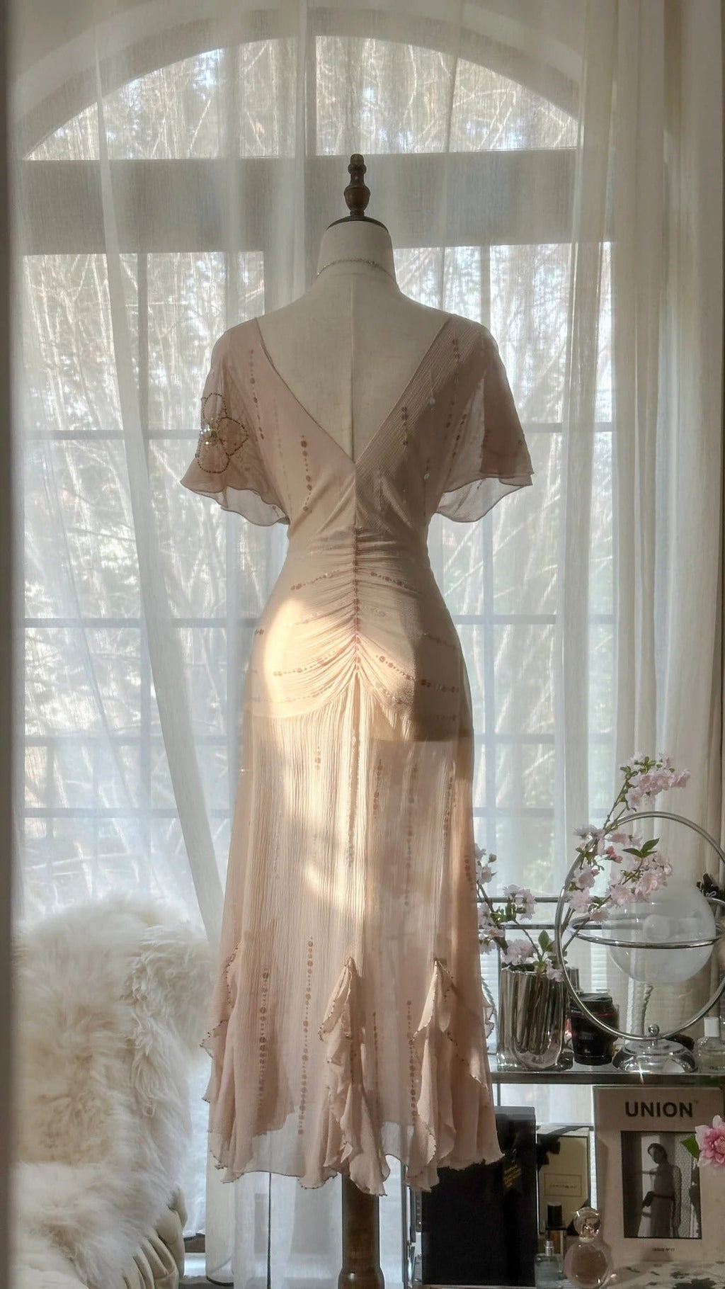 Lit Pink Romantic Gorgeous Exquisite Elegant Beaded Long Chiffon Evening Dress Prom Dress Prom Dress Birthday Vacation Party Dress 4046