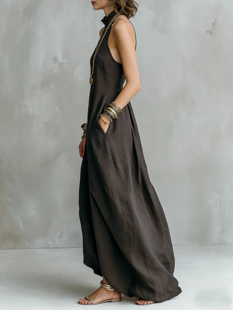 Charcoal Gray Bohemian Style Off The Shoulder Loose Maxi Dress