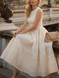 Elegant French Vintage Lace High-Waist Maxi Dress