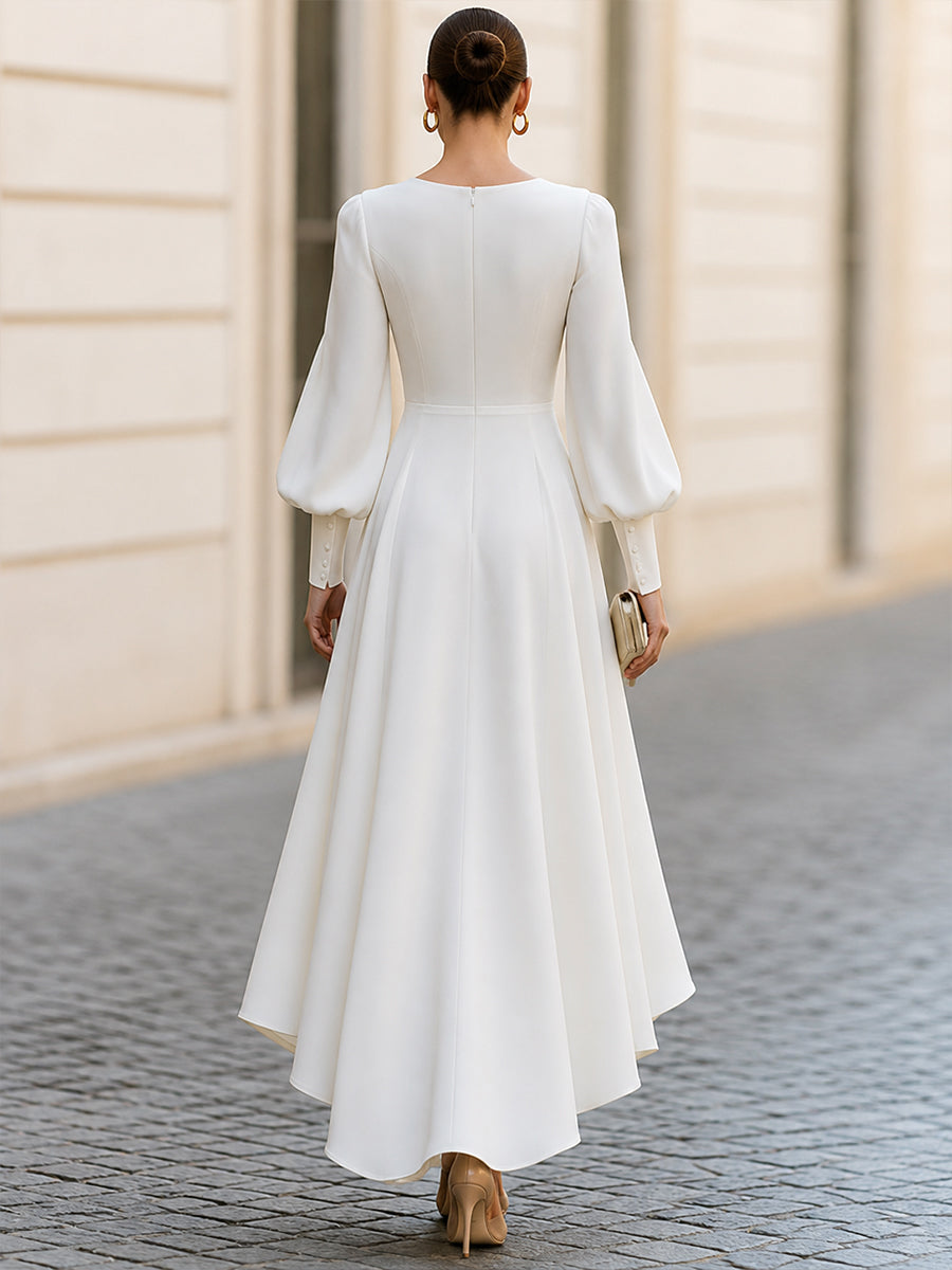 Bishop Sleeve High-Low A-Line Midi Dress