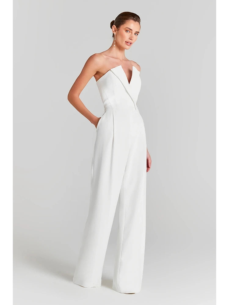 Trend4us Pearl Mesh Bodysuit and White Jumpsuit Set