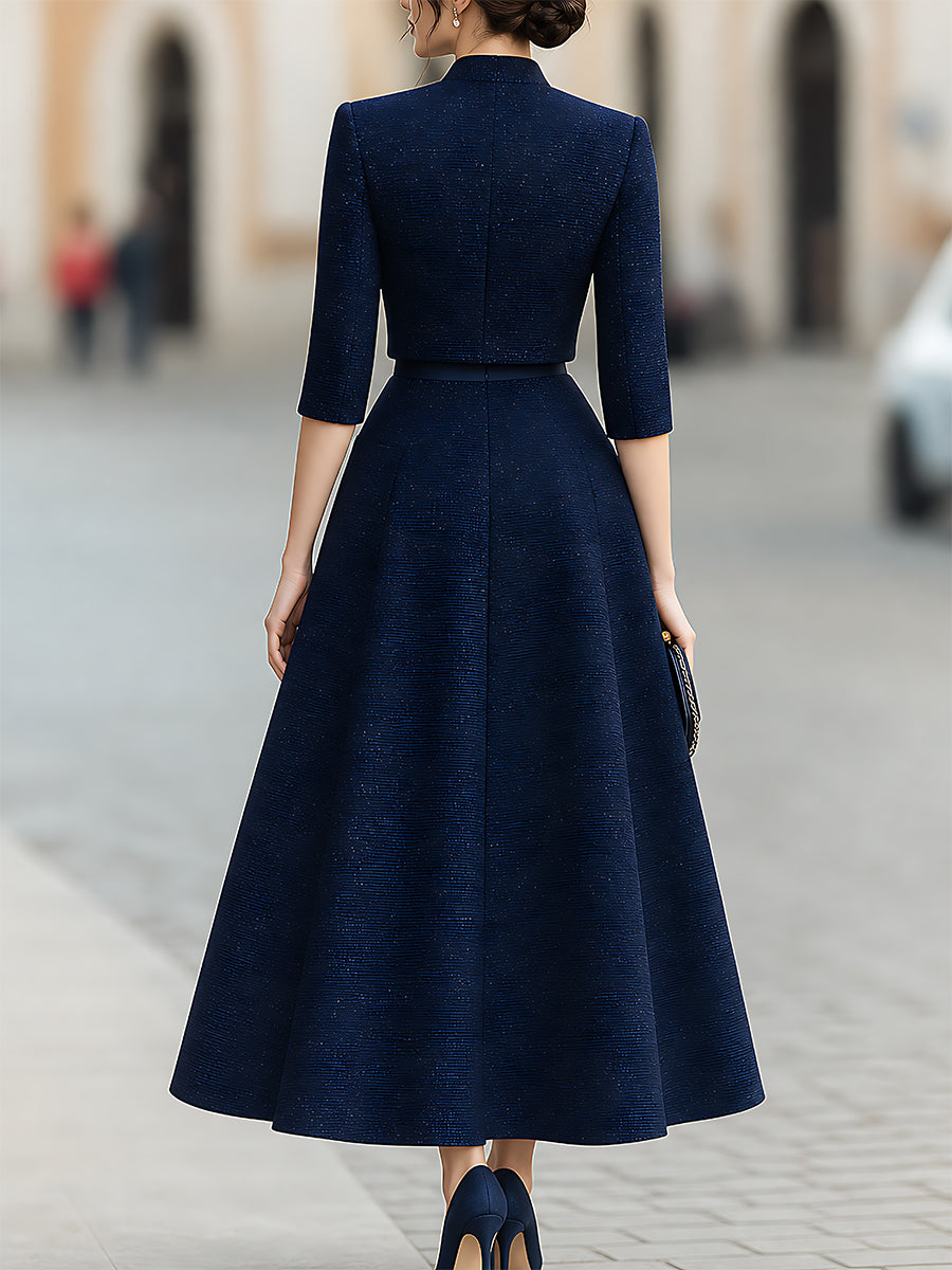 Couture-Inspired Cropped Jacket And Silk-Panel Maxi Skirt Set