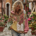 Women's Bohemian Floral And Rose Patchwork Cozy Warm Hoodie