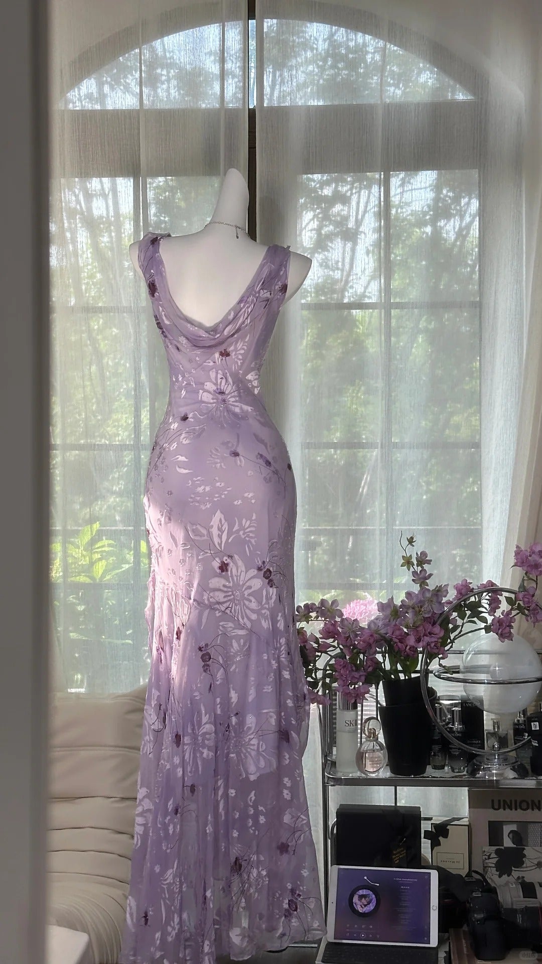 Purple Floral Elegant Long Chiffon Prom dress Evening Dress Party Dress Date Dress