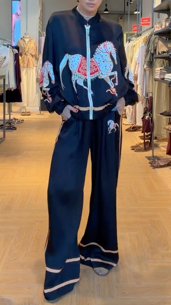 Horse-Embroidered Two-Piece Tracksuit