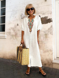 Cotton and Linen Embroidered Split Dress