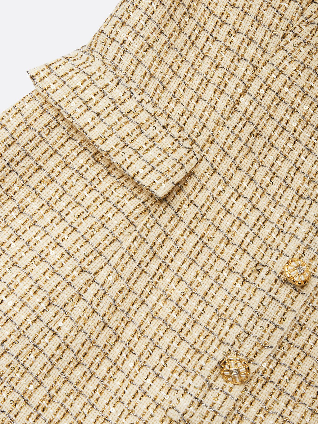 Golden Buckle Pocket Stitching Tweed Spaghetti Sleeveless Sheath Midi Dress