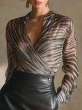 Stylish Flowing Zebra Print Chiffon Long Sleeve Shirt