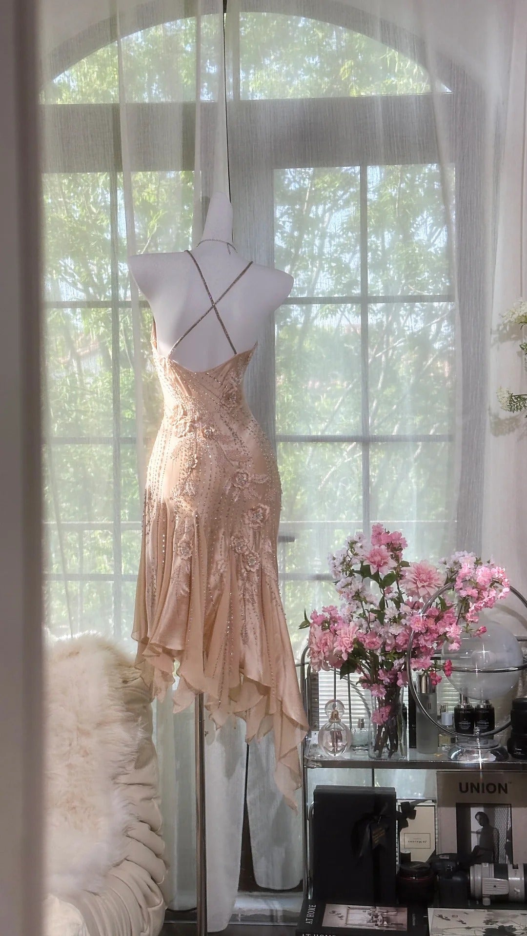 Pink Gorgeous Exquisite Floral Delicate Beading Long Chiffon Homecoming Dress Ball Gown Evening Gown Party Dress 4160
