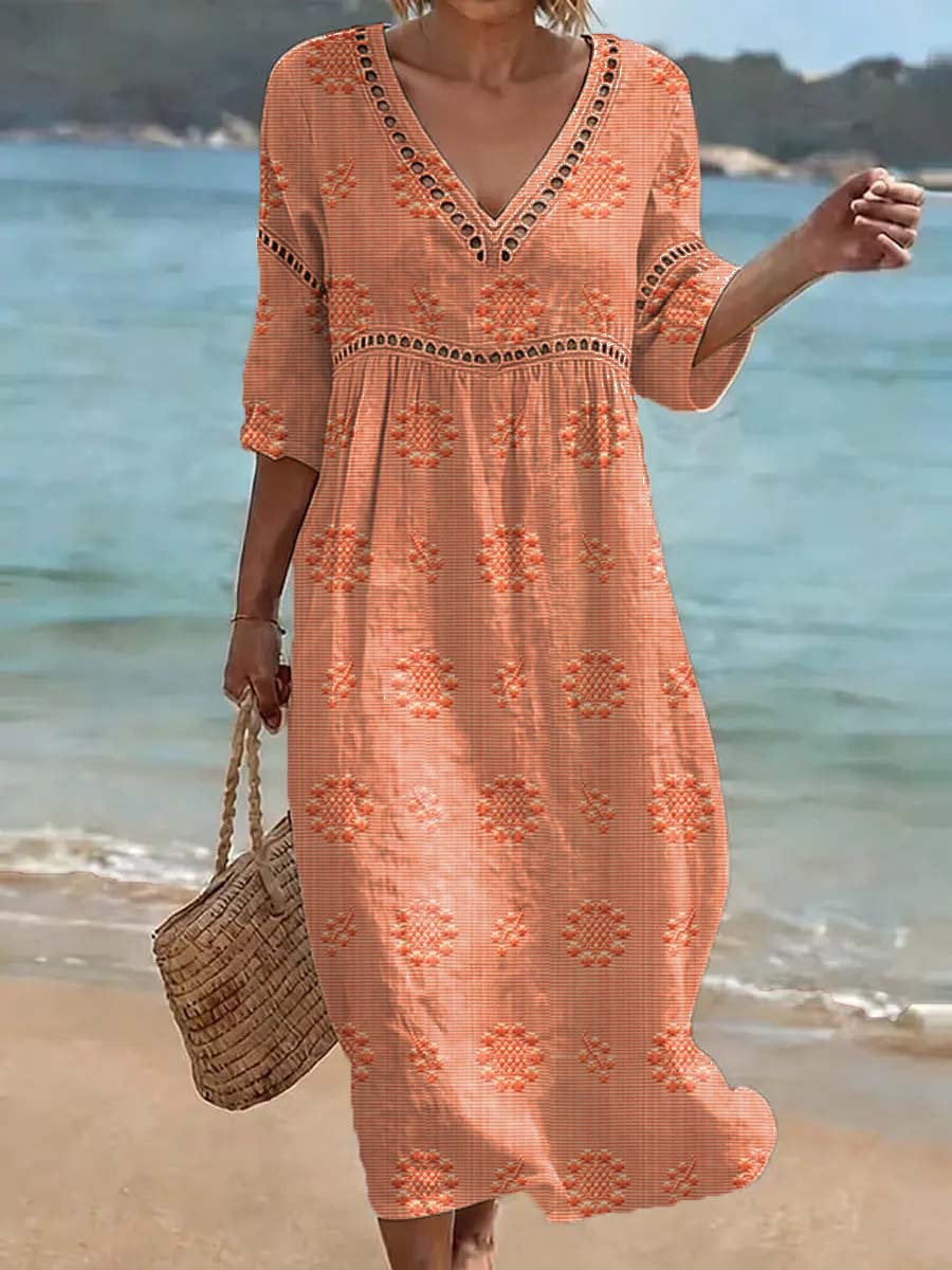 Women's Floral Art Print Casual Cotton Linen Dress