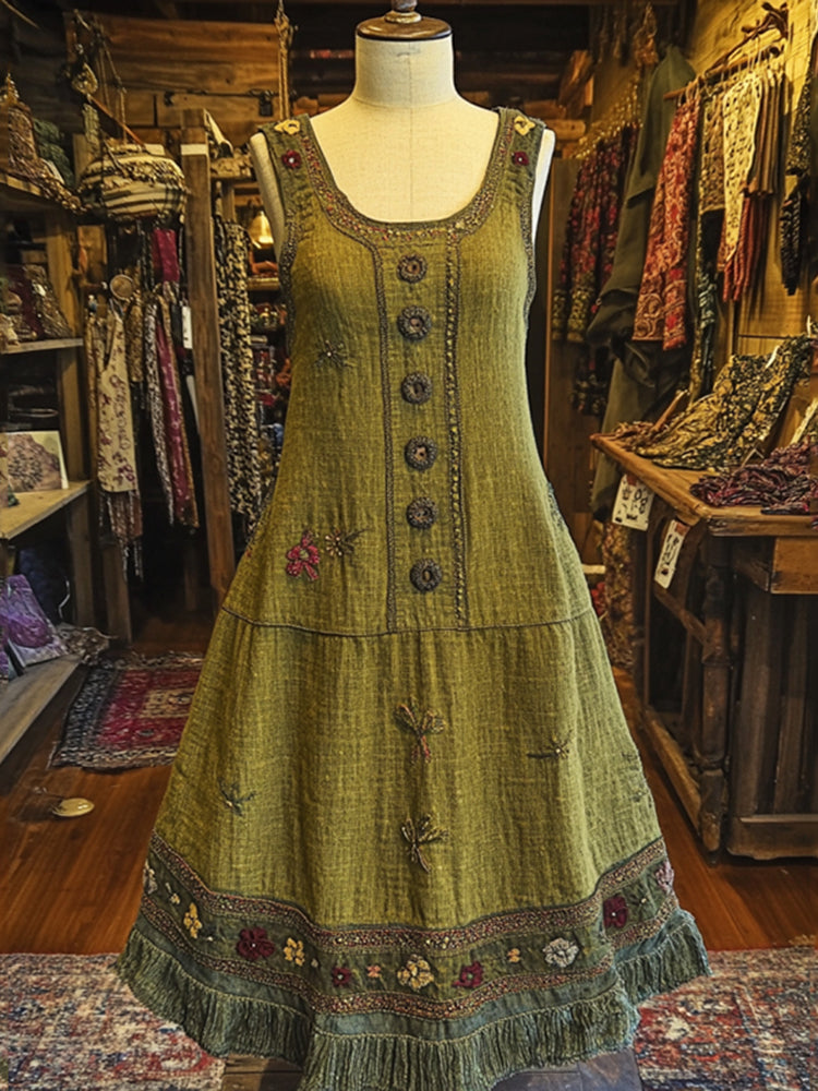 Vintage Tribal Floral Art Comfy Sleeveless Dress
