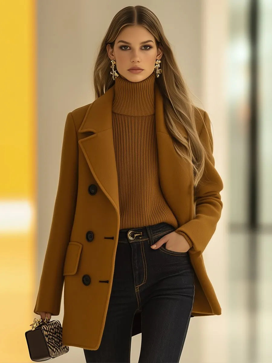 [24-hour shipping out]Casual Loose Retro Camel Wool Double-Breasted Mid-Length Coat