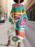 Women's Vintage Abstract Geometric Art Print Print Silhouette Round Neck Heathered Knitted Maxi Dress