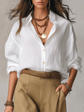 Bohemian Effortless Linen White Blouse