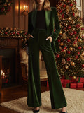 High-End Temperament Loose Retro Green Velvet Suit