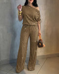 Stylish, Comfortable, And Sparkling Rhinestone Sleeveless Top And Pants Two-piece Set