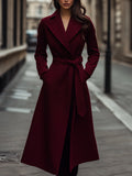 Structured Burgundy Wool Trench Coat with Feminine Fit