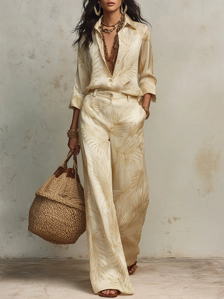 Effortless Vacation Printed Shirt & Flowy Trousers Set