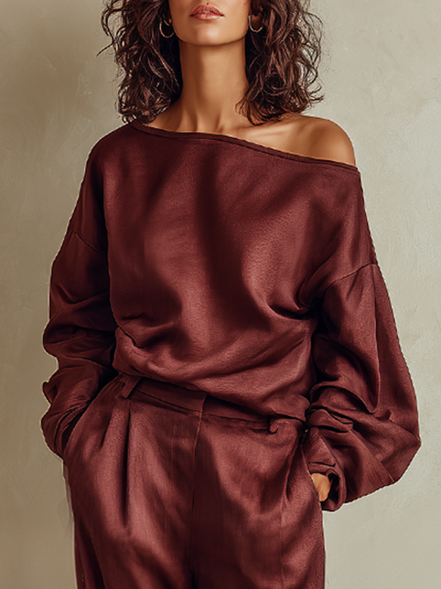 Bohemian Burgundy Red Off Shoulder Trouser Suit