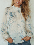Romantic Ivory Floral Smocked Neck Blouse