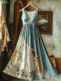 Vintage Old Map Inspired Linen Maxi Dress