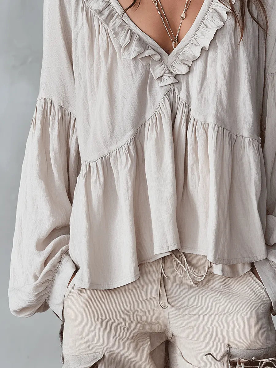 Airy Vintage-Inspired Ruffle Soft Ruffle Bohemian Blouse