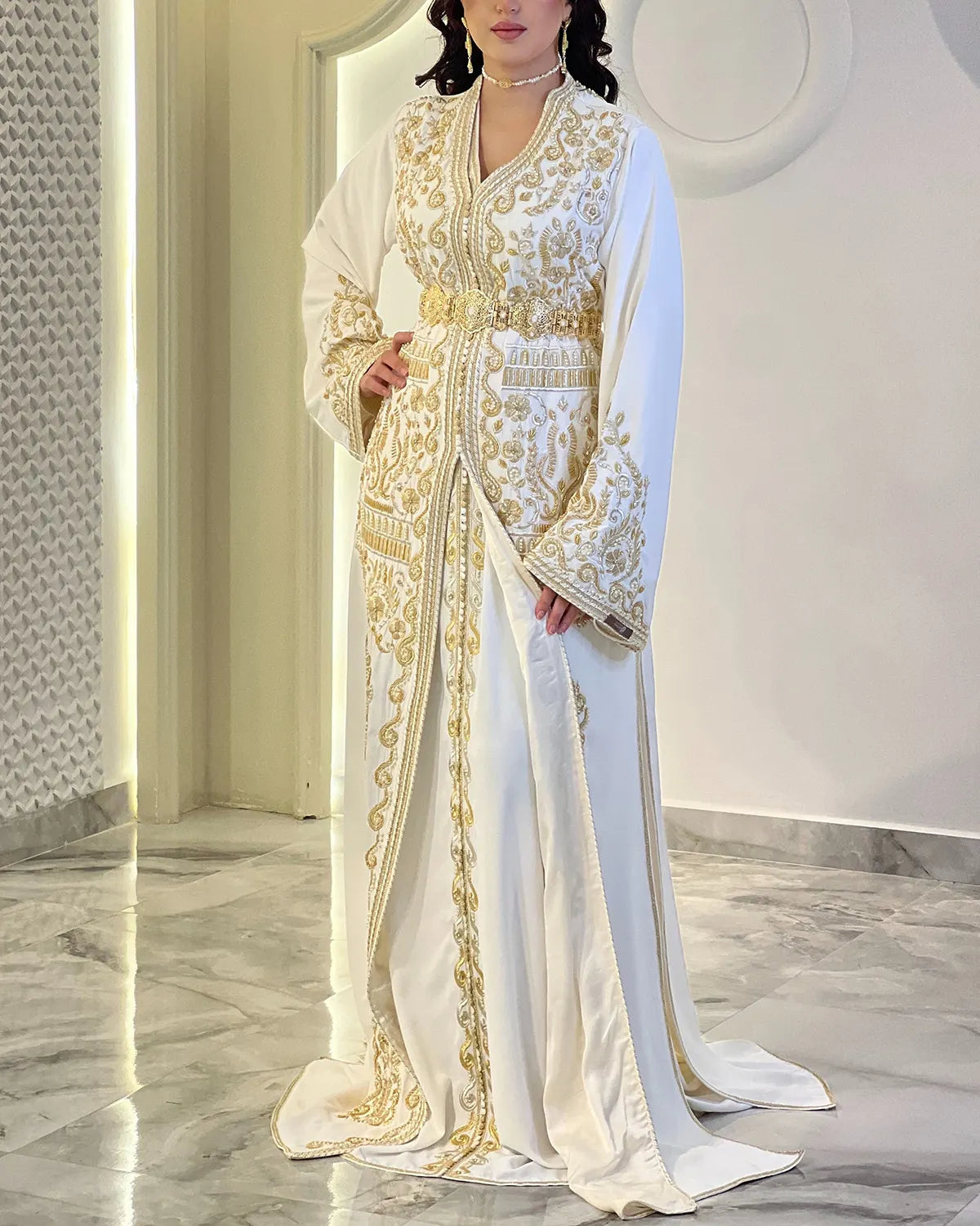 Women's V-neck embroidered kaftan Dress